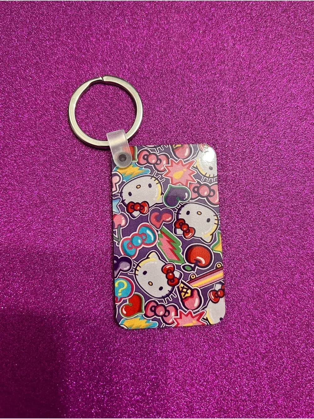Hello Kitty Purple Multicolor Pattern Keyring